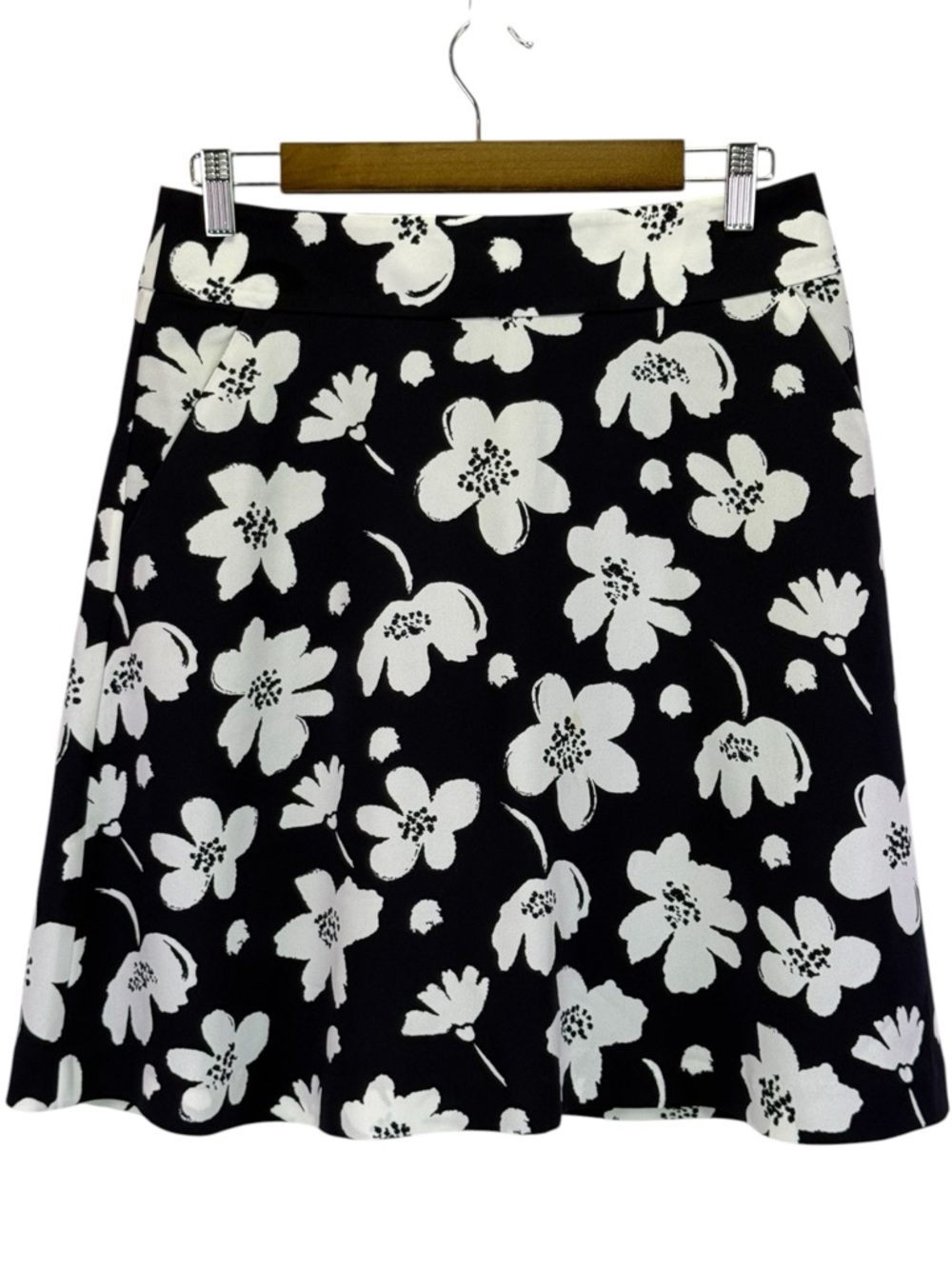Ann Taylor Women’s Dark Navy Blue White Floral A-Line Pockets Skirt‎ Size 4